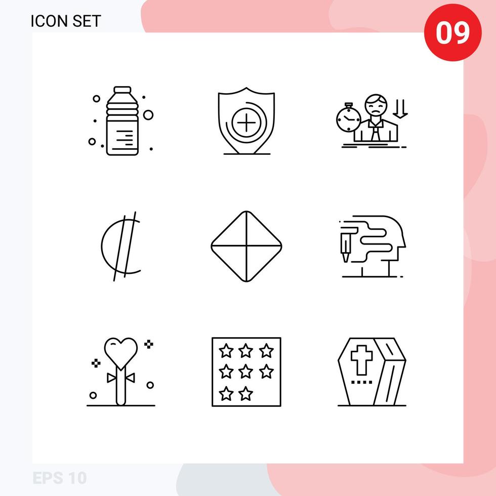 Pictogram Set of 9 Simple Outlines of tablet rican fail currency colon Editable Vector Design Elements