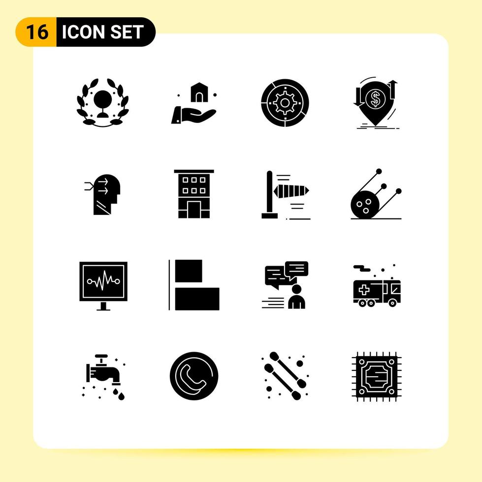 Modern Set of 16 Solid Glyphs Pictograph of mental chang finance settings money transaction Editable Vector Design Elements
