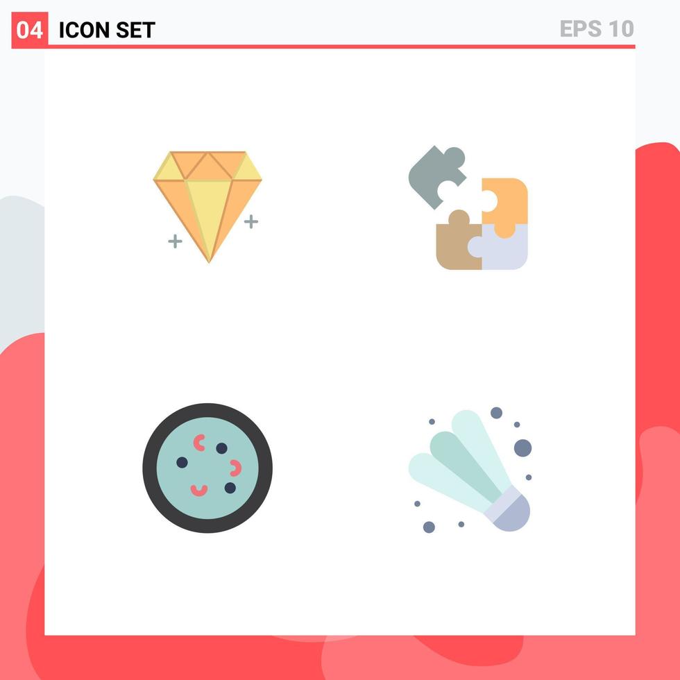 Group of 4 Modern Flat Icons Set for diamond biology jewel science laboratory Editable Vector Design Elements