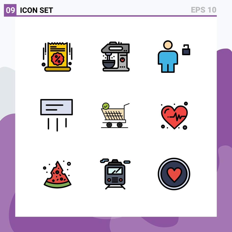 Set of 9 Modern UI Icons Symbols Signs for home conditioner drink air padlock Editable Vector Design Elements