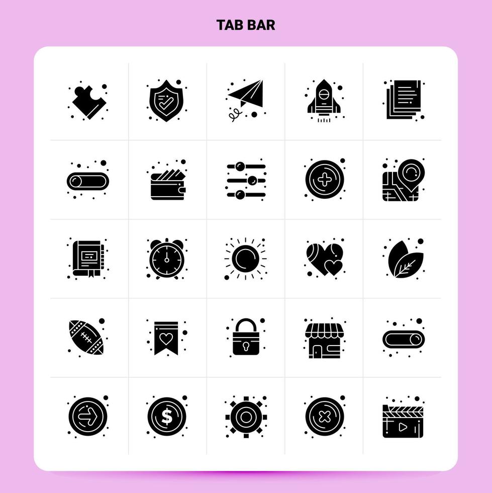 Solid 25 Tab Bar Icon set Vector Glyph Style Design Black Icons Set 