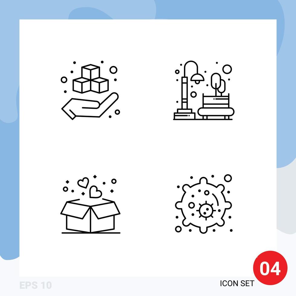 4 Universal Line Signs Symbols of box gift product night heart Editable Vector Design Elements