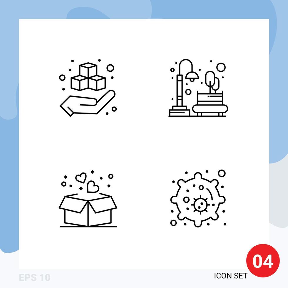 4 símbolos de signos de línea universales de elementos de diseño de vector editables de corazón de noche de producto de regalo de caja