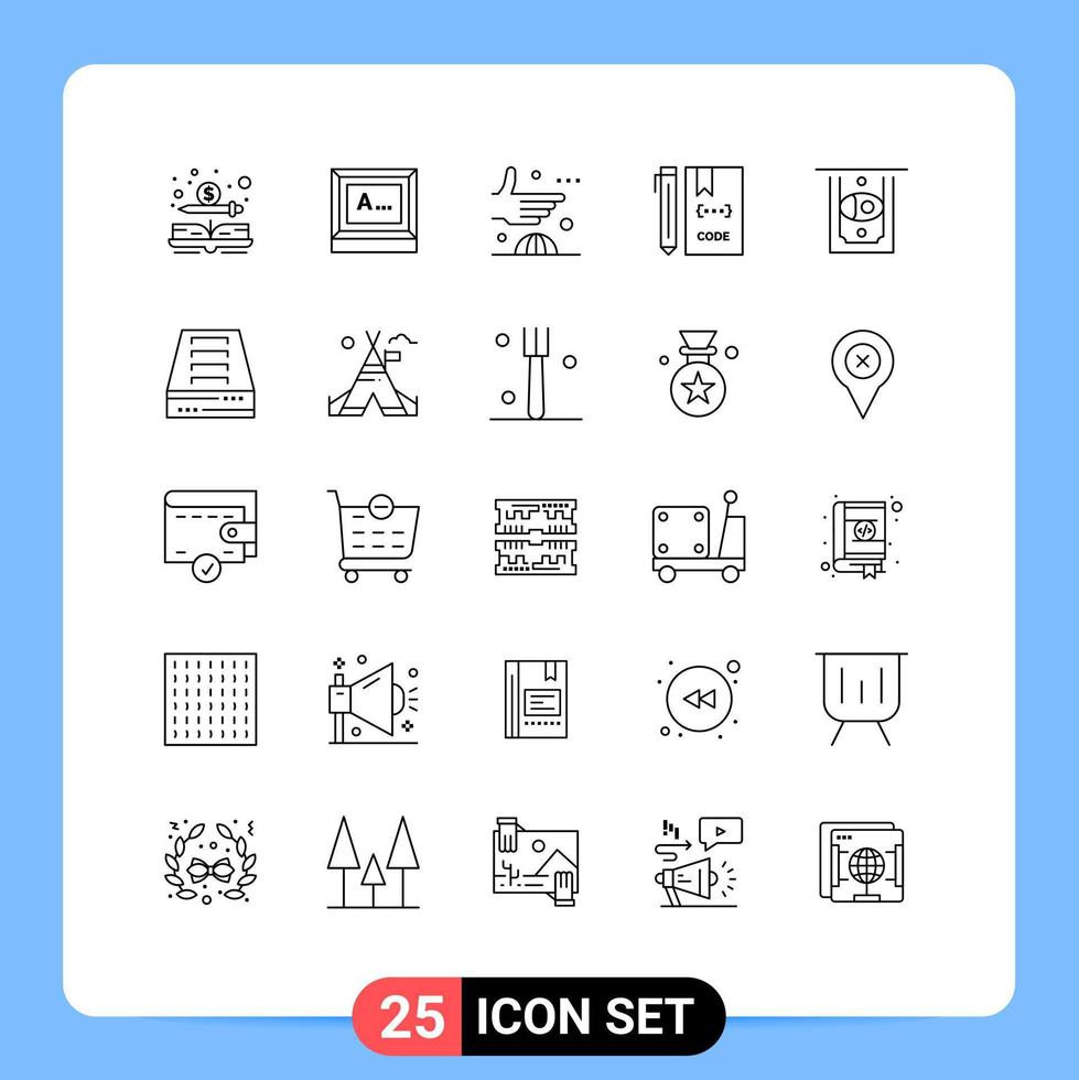 Set of 25 Modern UI Icons Symbols Signs for file develop agreement coding international Editable Vector Design Elements