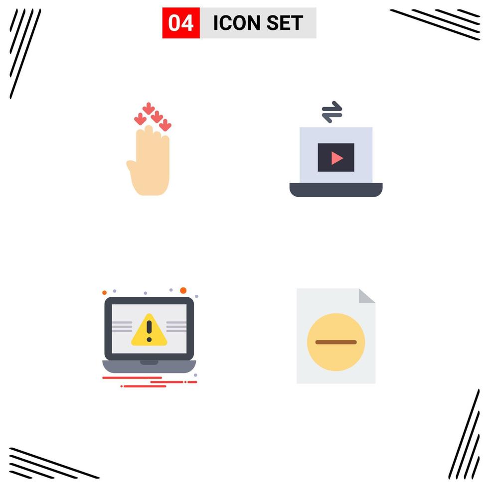 Set of 4 Commercial Flat Icons pack for finger laptop down share alert Editable Vector Design Elements