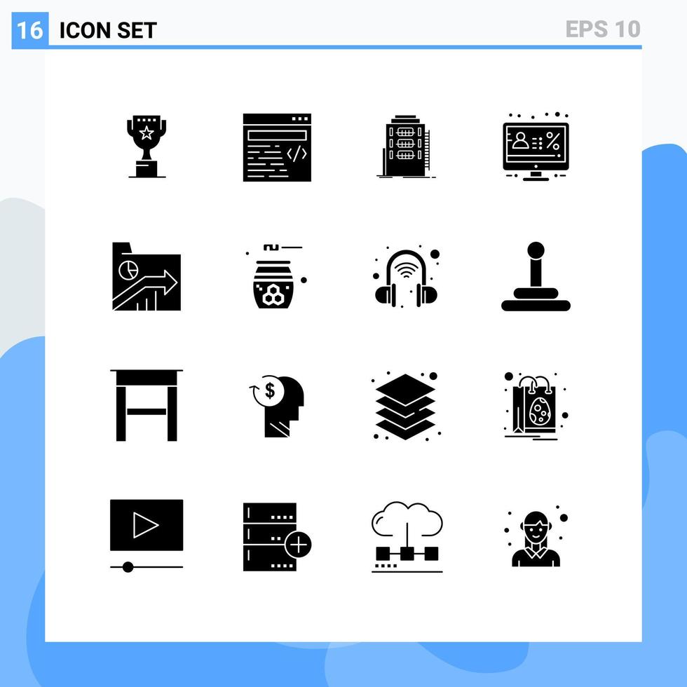 16 Universal Solid Glyph Signs Symbols of business monitor city display account Editable Vector Design Elements