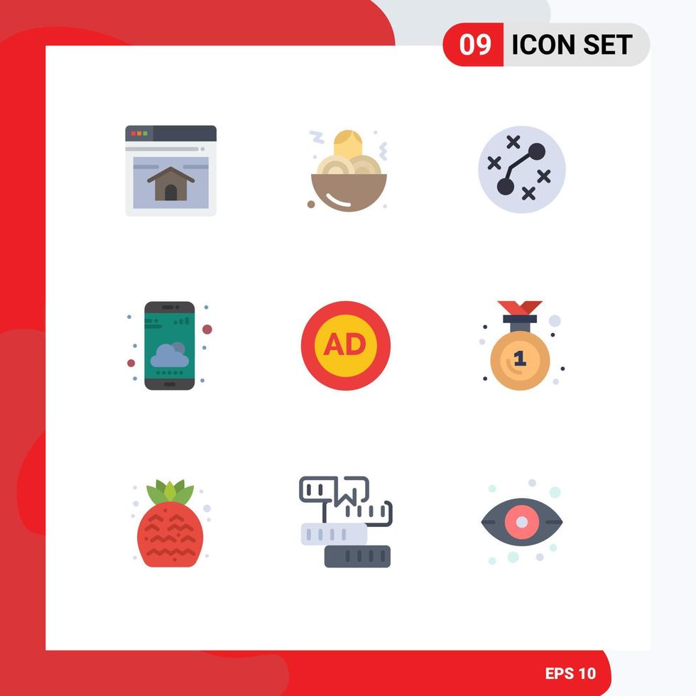 Group of 9 Flat Colors Signs and Symbols for advertisement ad germs weather app smartphone Editable Vector Design Elements