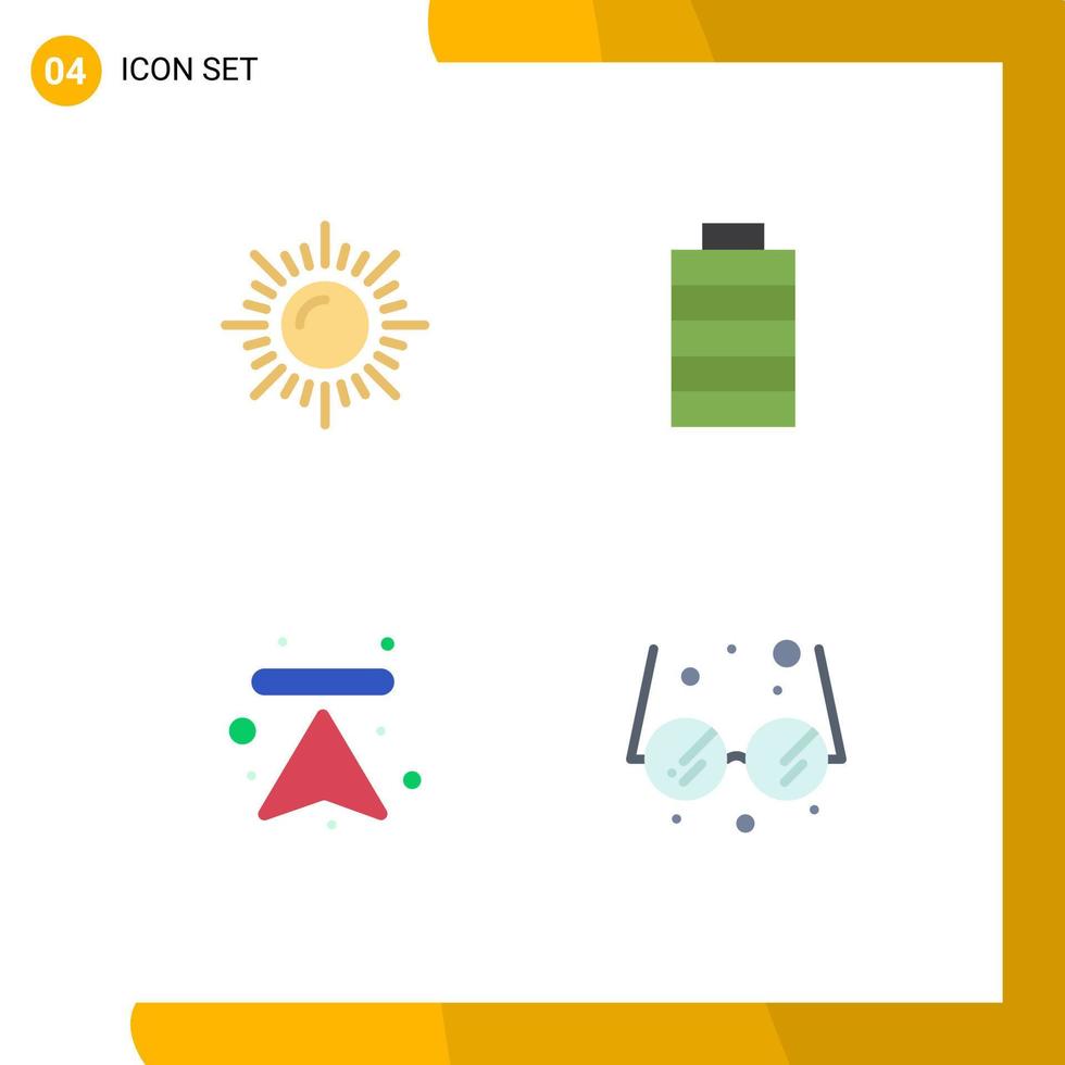 4 Thematic Vector Flat Icons and Editable Symbols of landscape upload battery arrow glasses Editable Vector Design Elements