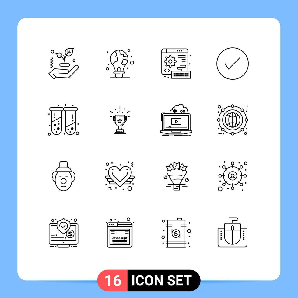 16 Universal Outlines Set for Web and Mobile Applications blood okay digital check arrow Editable Vector Design Elements
