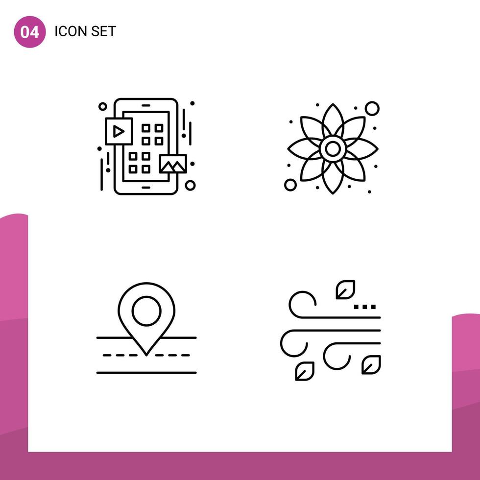 Group of 4 Modern Filledline Flat Colors Set for grid location play green map Editable Vector Design Elements