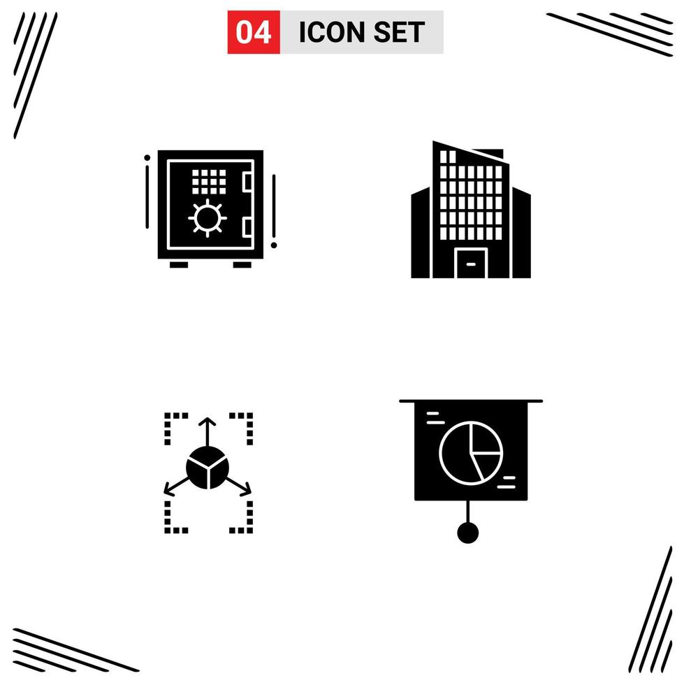 4 Creative Icons Modern Signs and Symbols of bank grid safe office chart Editable Vector Design Elements