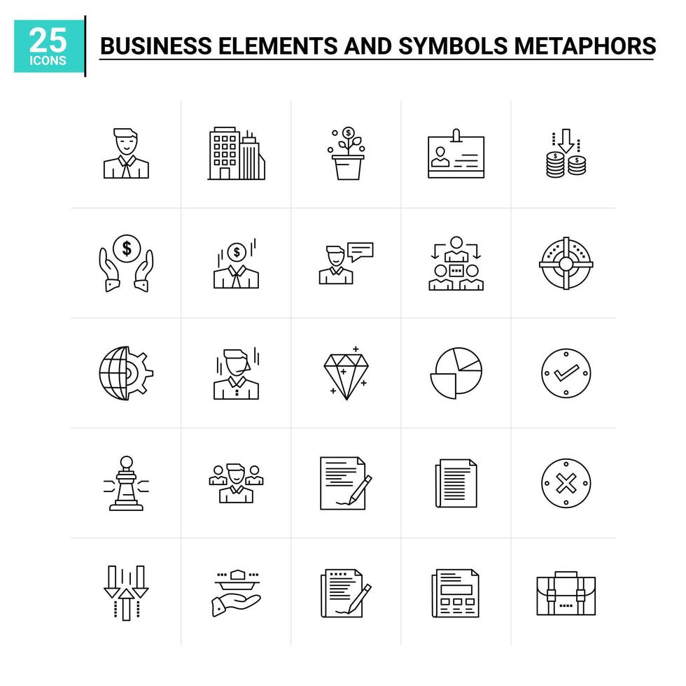 25 business elements and symbols metaphors icon set vector background