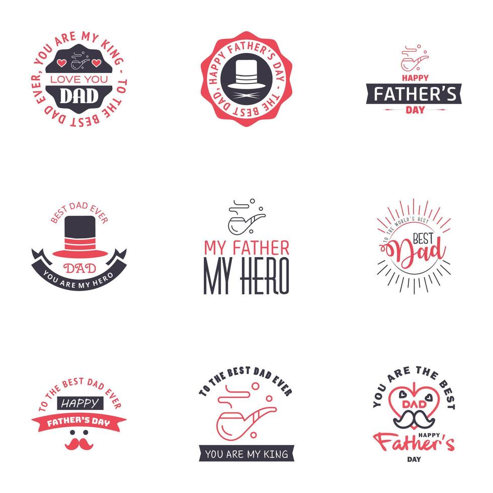 Happy Fathers Day vector hand lettering 9 Black and Pink Calligraphy illustration for greeting card festival poster etc Editable Vector Design Elements