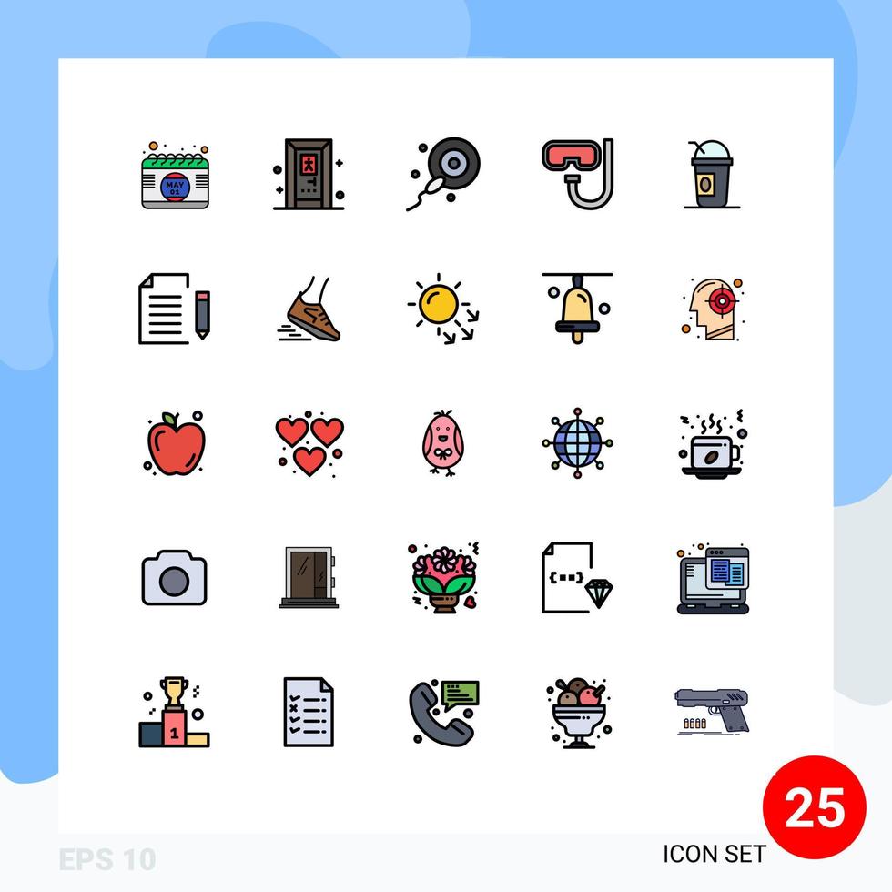 25 líneas rellenas de vectores temáticos colores planos y símbolos editables de los estados espermatozoides americanos esnórquel americano elementos de diseño vectorial editables