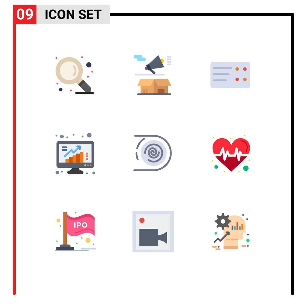 Modern Set of 9 Flat Colors Pictograph of cycle abstract ticket data graph Editable Vector Design Elements