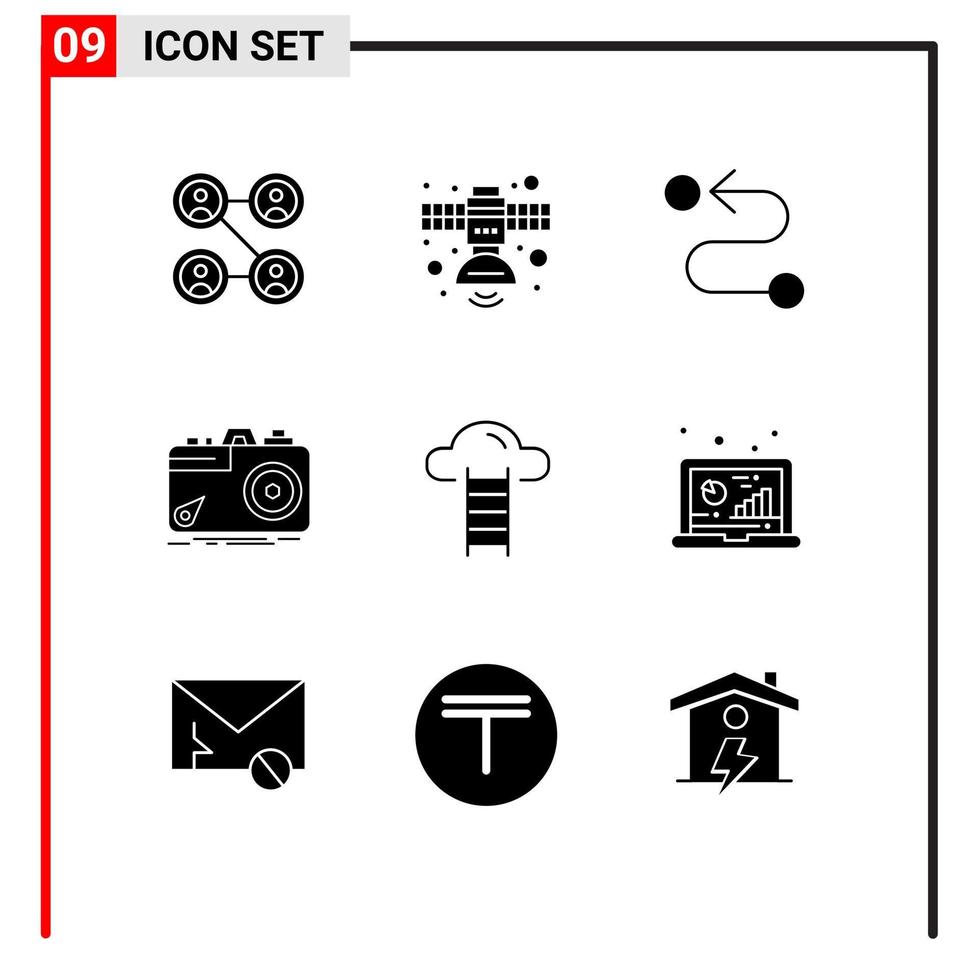 Universal Icon Symbols Group of 9 Modern Solid Glyphs of cloud aperture destination photo photography Editable Vector Design Elements
