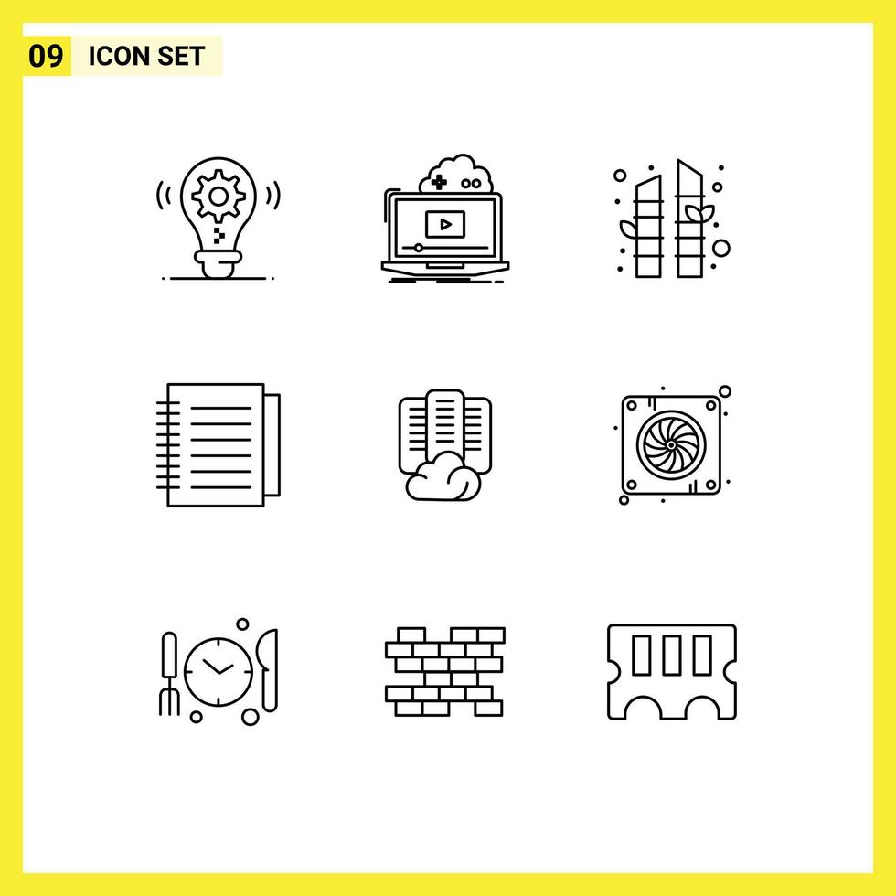 Group of 9 Outlines Signs and Symbols for center paper video office note Editable Vector Design Elements