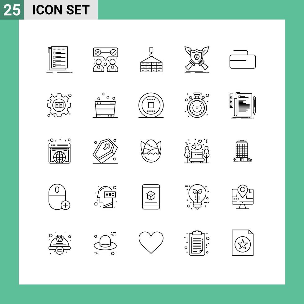 Modern Set of 25 Lines Pictograph of swords game team work emblem crane Editable Vector Design Elements