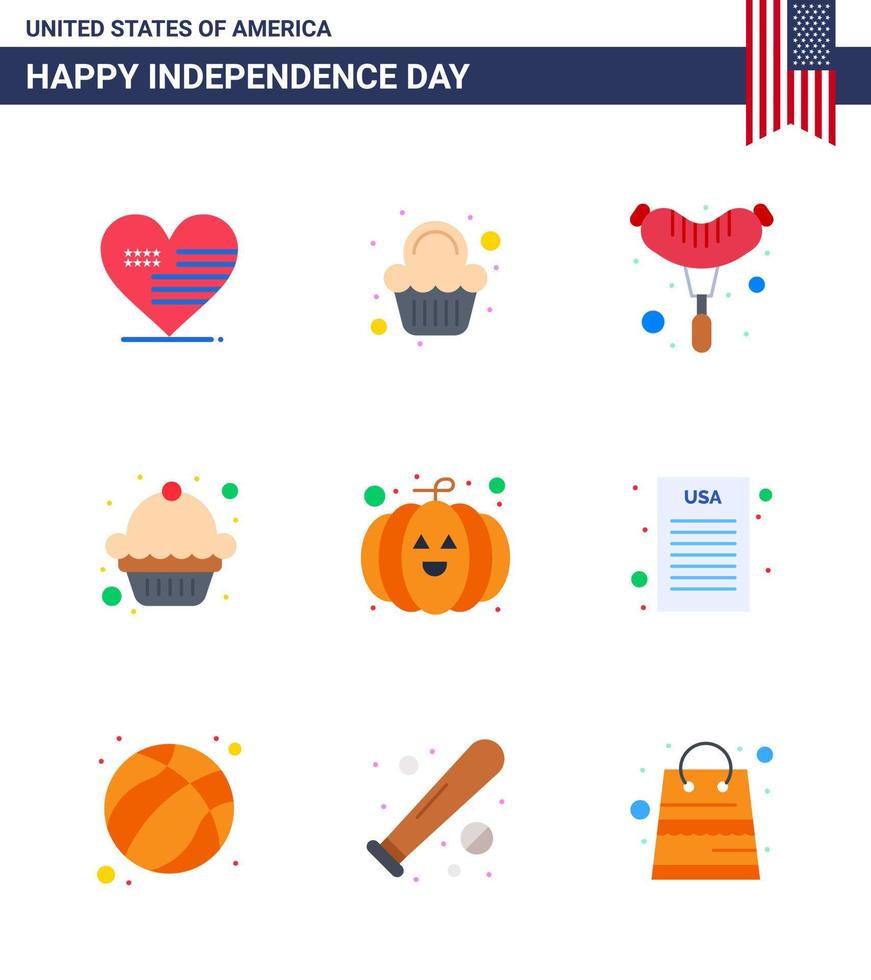 Editable Vector Line Pack of USA Day 9 Simple Flats of declaration pumpkin food food dessert Editable USA Day Vector Design Elements