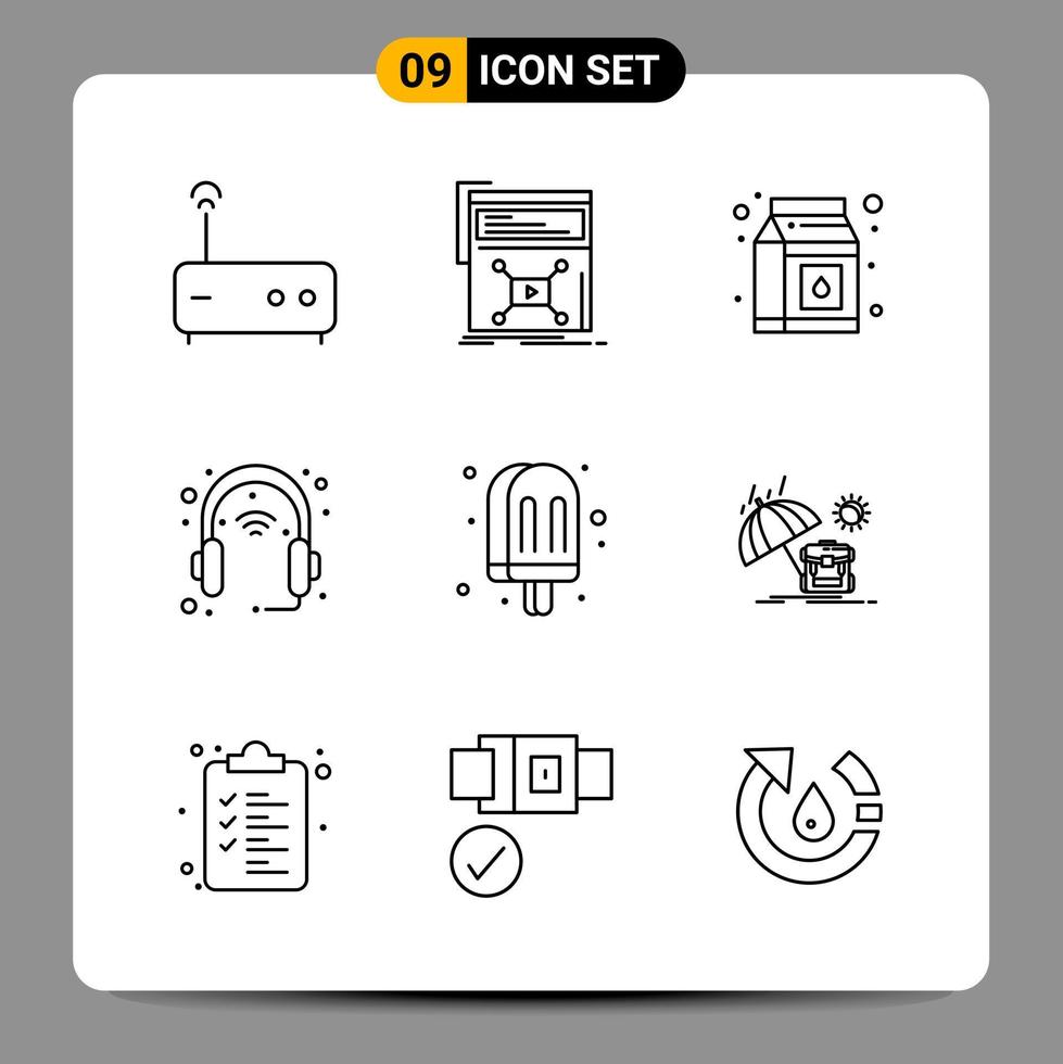 9 Black Icon Pack Outline Symbols Signs for Responsive designs on white background. 9 Icons Set. vector