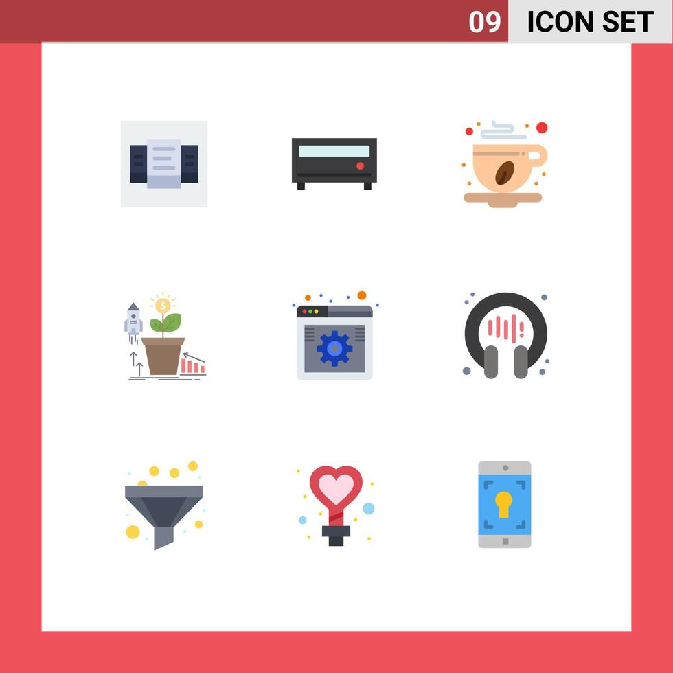 conjunto de 9 iconos de interfaz de usuario modernos signos de símbolos para opciones de crecimiento de beneficios de café por Internet elementos de diseño vectorial editables vector