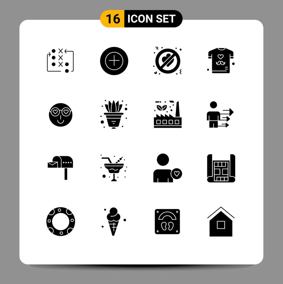 Set of 16 Vector Solid Glyphs on Grid for emoji shirt adultery fathers day dad Editable Vector Design Elements
