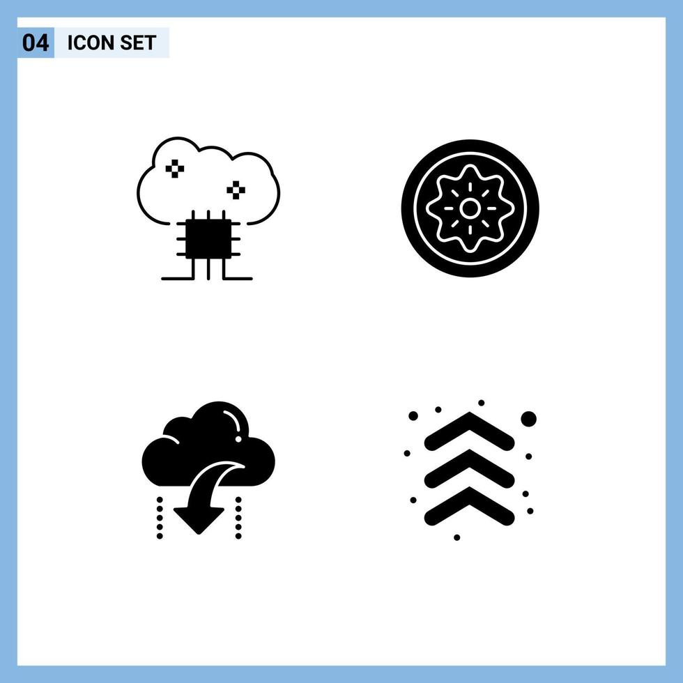 4 Thematic Vector Solid Glyphs and Editable Symbols of cloud based services slice cloud server food cloud Editable Vector Design Elements