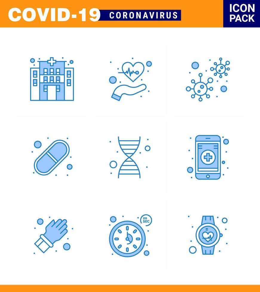 nuevo coronavirus 2019ncov 9 paquete de iconos azules adn medicina bacterias virus médico coronavirus viral 2019nov enfermedad vector elementos de diseño