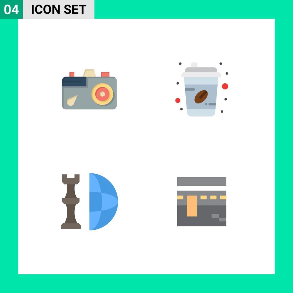 Pack of 4 Modern Flat Icons Signs and Symbols for Web Print Media such as camera global picture cup piece Editable Vector Design Elements