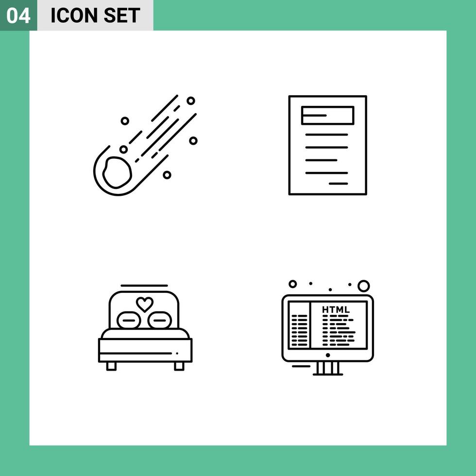 Set of 4 Modern UI Icons Symbols Signs for asteroid love space education wedding Editable Vector Design Elements