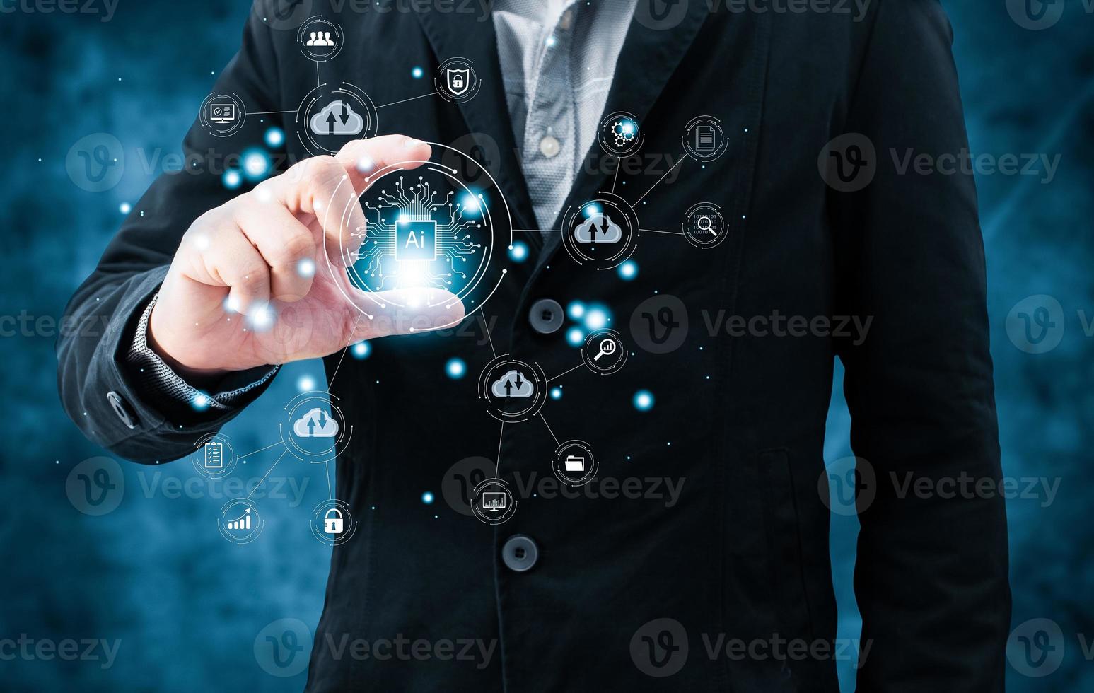 person is holding an Ai chip.new technology bigdata and business process strategy,customer service management.Digital transformation change management,internet of things.cloud computing.Ai technology. photo