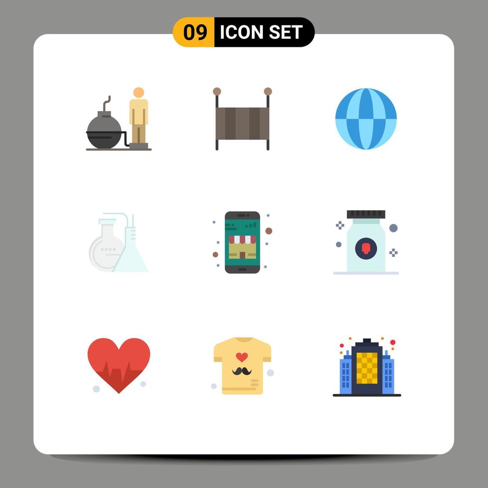 Group of 9 Flat Colors Signs and Symbols for commerce energy earth lab chemicals Editable Vector Design Elements