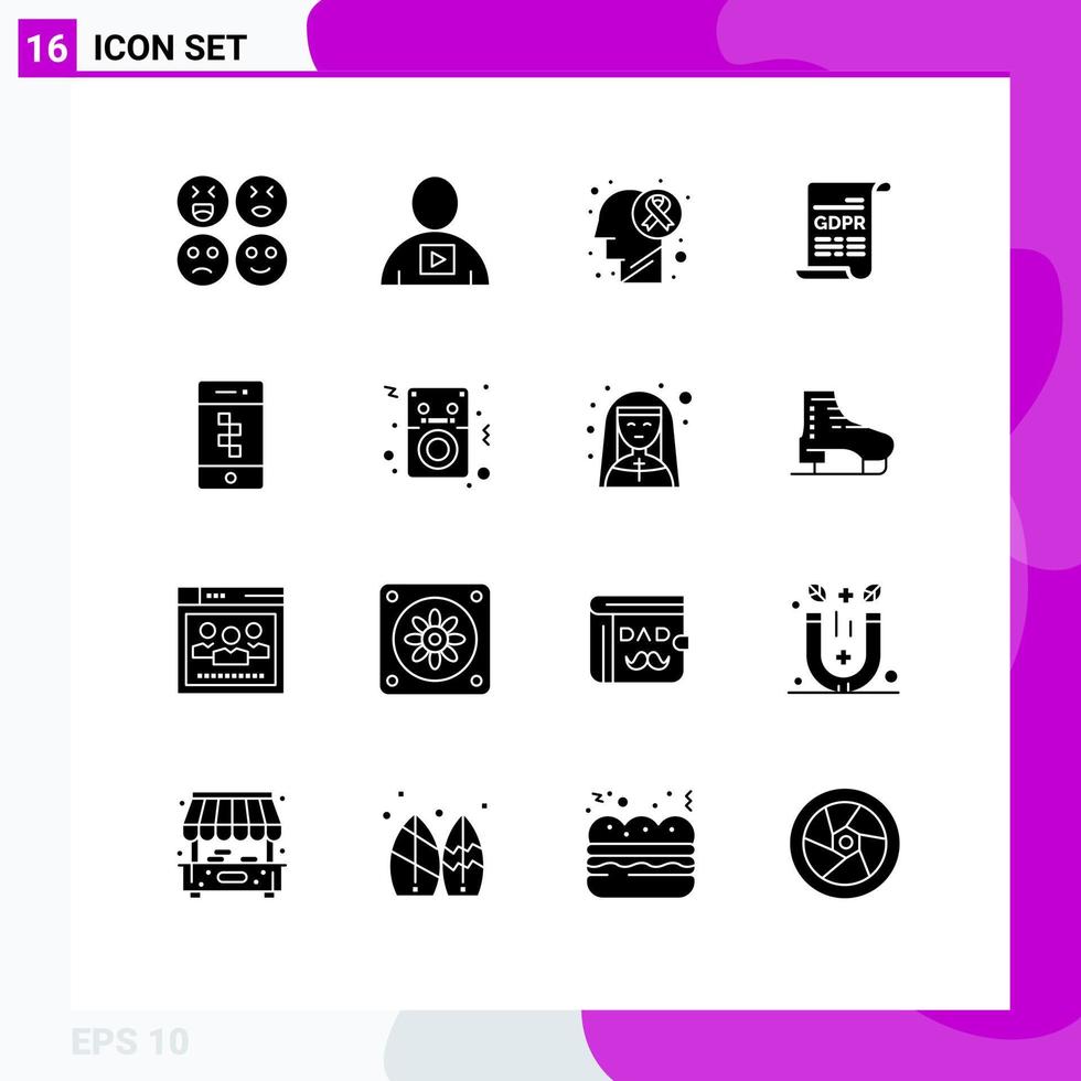 Stock Vector Icon Pack of 16 Line Signs and Symbols for communications general data protection brain disease gdpr consent Editable Vector Design Elements