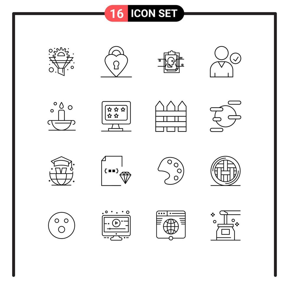 Group of 16 Outlines Signs and Symbols for islam aladdin report use check Editable Vector Design Elements