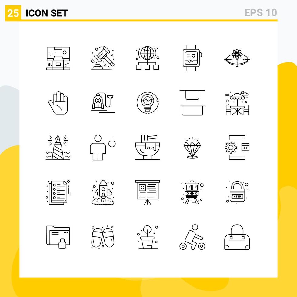 Group of 25 Modern Lines Set for watch health banking fit band network Editable Vector Design Elements