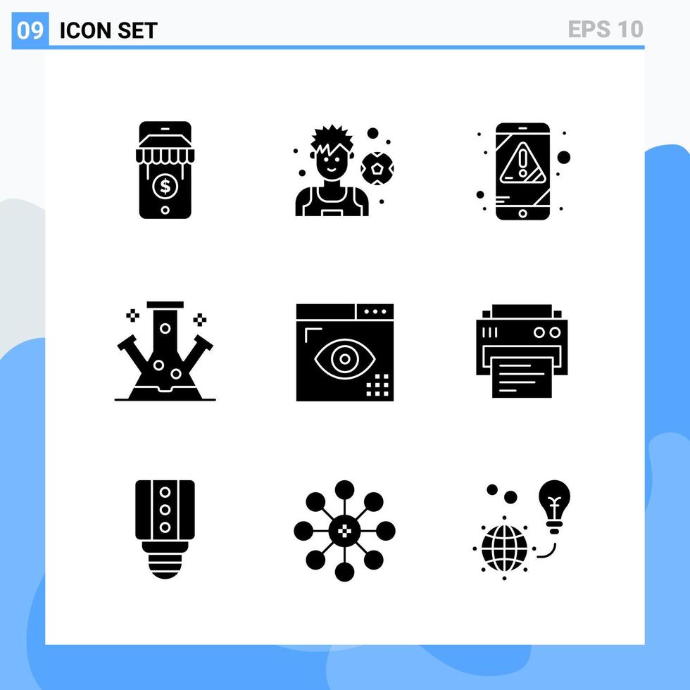Modern 9 solid style icons Glyph Symbols for general use Creative Solid Icon Sign Isolated on White Background 9 Icons Pack Creative Black Icon vector background