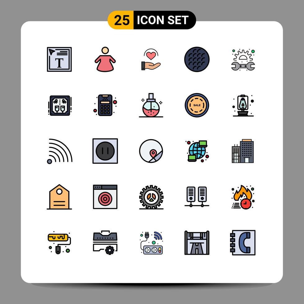 Universal Icon Symbols Group of 25 Modern Filled line Flat Colors of repair gear heart viennese cookie Editable Vector Design Elements