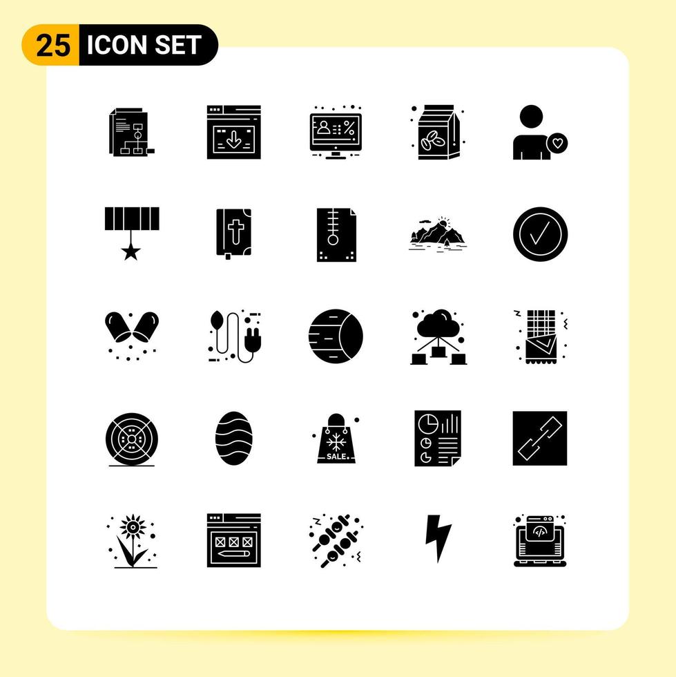 Set of 25 Modern UI Icons Symbols Signs for bean coffee box download coffee monitor Editable Vector Design Elements