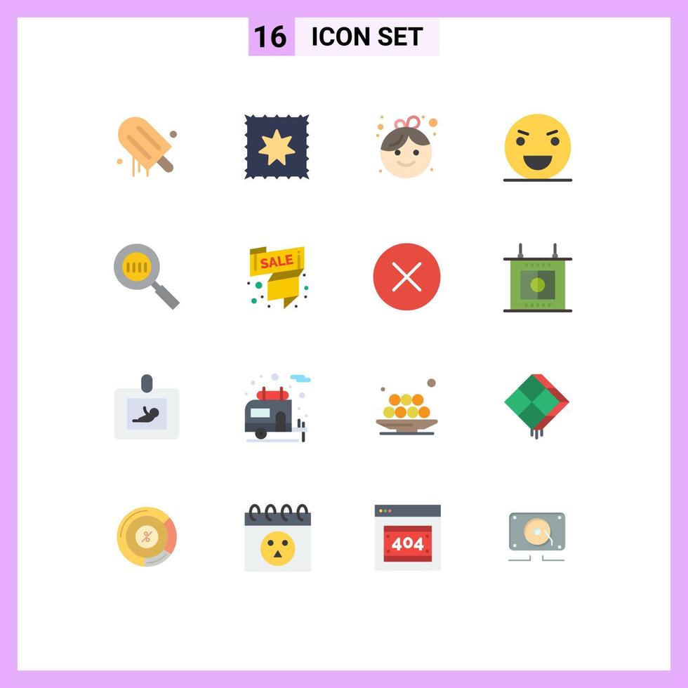 16 Flat Color concept for Websites Mobile and Apps magnifier code girl scary horror Editable Pack of Creative Vector Design Elements