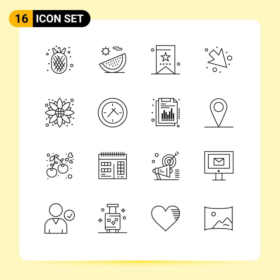 Set of 16 Commercial Outlines pack for autumn down vacation arrow tag Editable Vector Design Elements