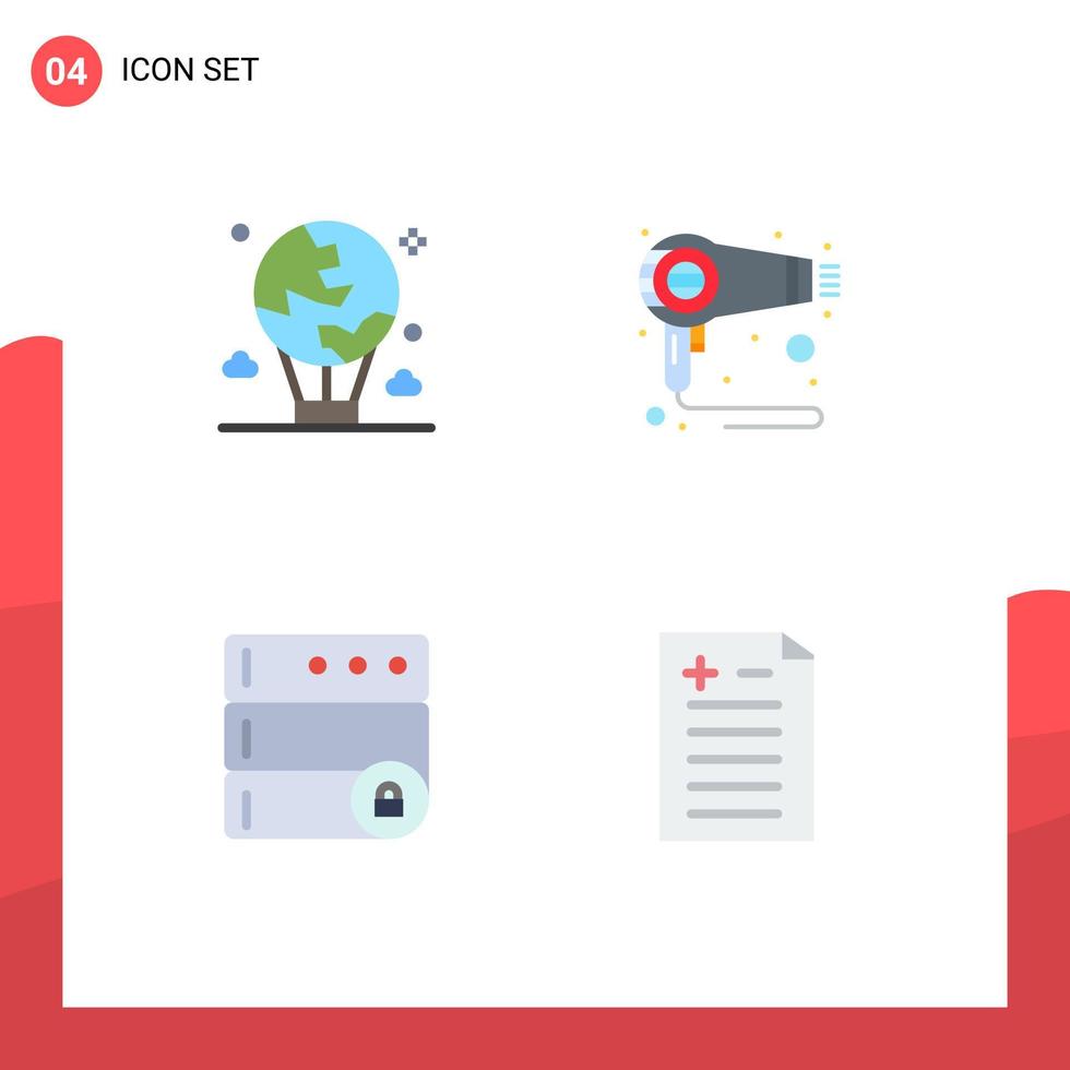 Set of 4 Commercial Flat Icons pack for air database global fen server Editable Vector Design Elements