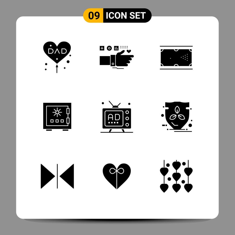 Editable Vector Line Pack of 9 Simple Solid Glyphs of deposit lock heart pool game Editable Vector Design Elements