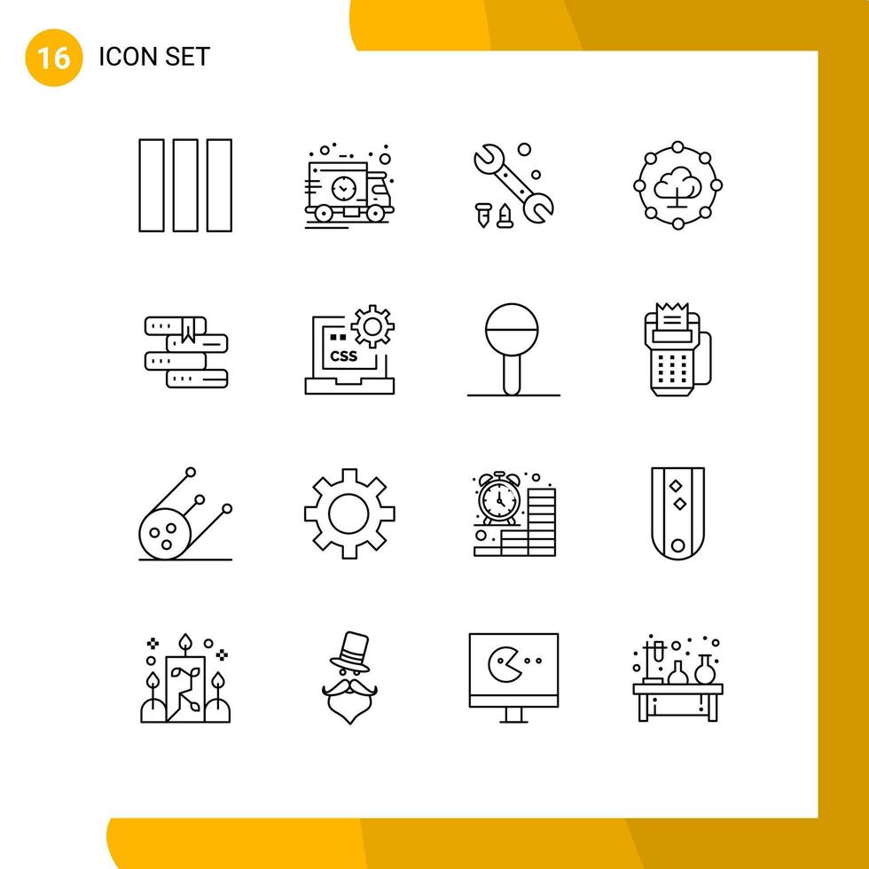 Modern Set of 16 Outlines Pictograph of code library options education share Editable Vector Design Elements