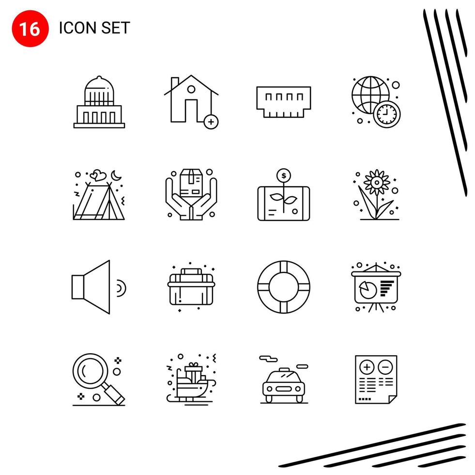 Collection of 16 Vector Icons in Line style Pixle Perfect Outline Symbols for Web and Mobile Line Icon Signs on White Background 16 Icons Creative Black Icon vector background