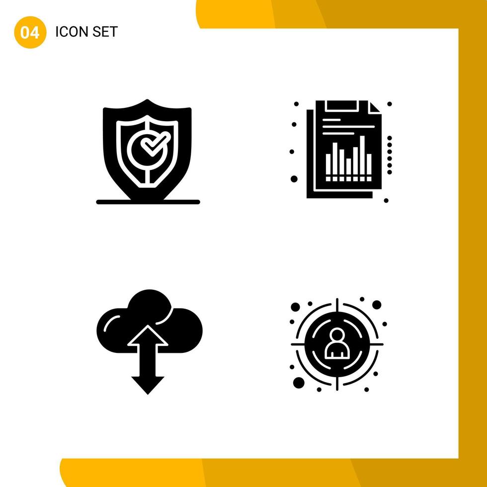 4 Icon Set Solid Style Icon Pack Glyph Symbols isolated on White Backgound for Responsive Website Designing Creative Black Icon vector background