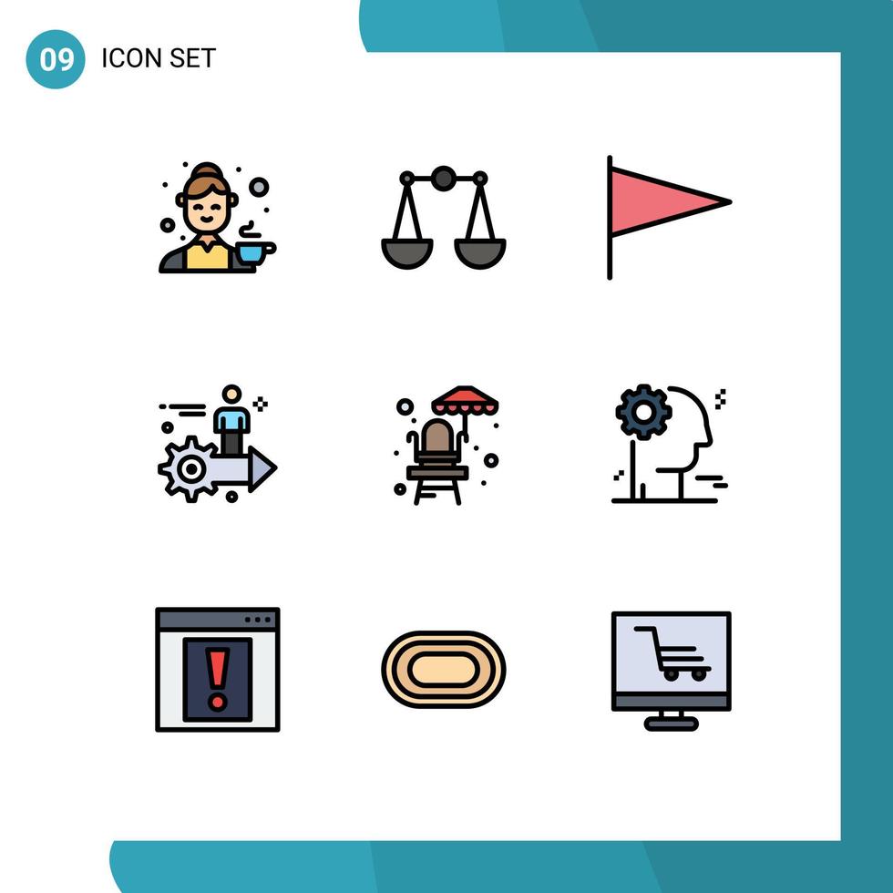 Modern Set of 9 Filledline Flat Colors and symbols such as water man country user gear Editable Vector Design Elements