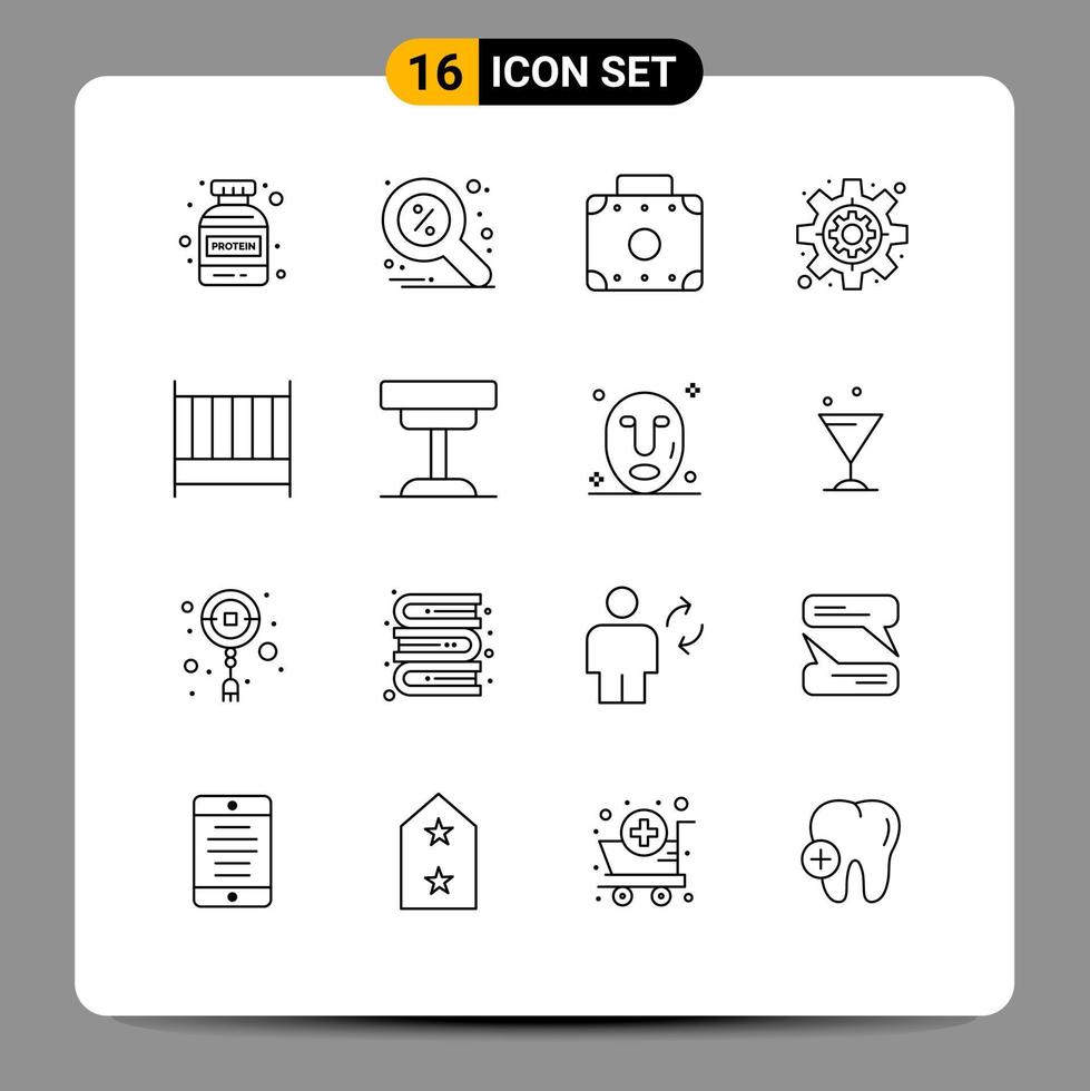 Group of 16 Outlines Signs and Symbols for decor furniture luggage bedroom settings Editable Vector Design Elements