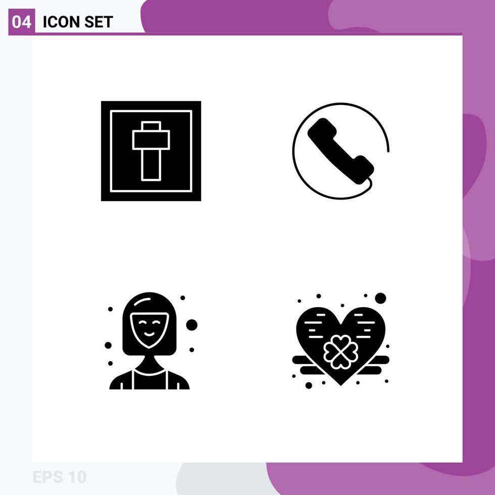 4 Universal Solid Glyph Signs Symbols of cross director sign phone manager Editable Vector Design Elements