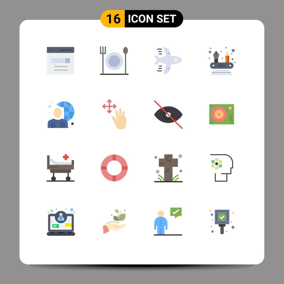 16 Creative Icons Modern Signs and Symbols of male online airplane user competencies Editable Pack of Creative Vector Design Elements