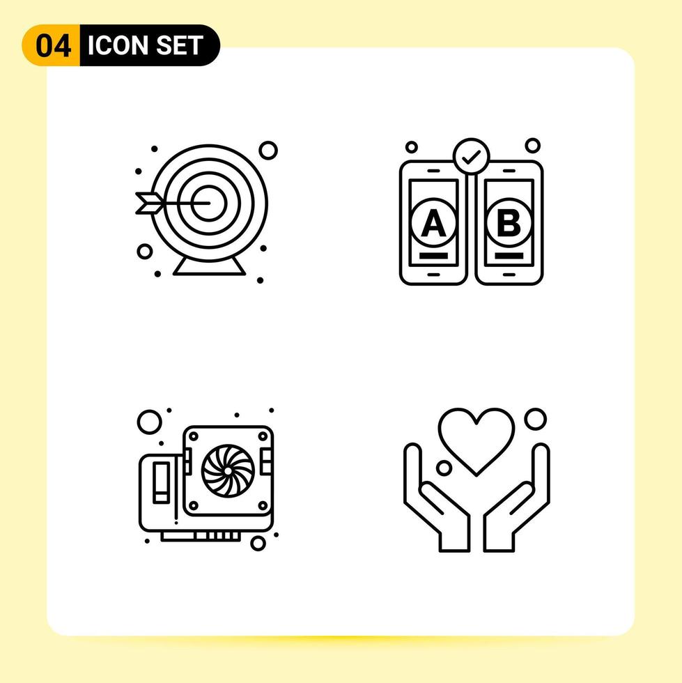 4 Creative Icons for Modern website design and responsive mobile apps 4 Outline Symbols Signs on White Background 4 Icon Pack Creative Black Icon vector background